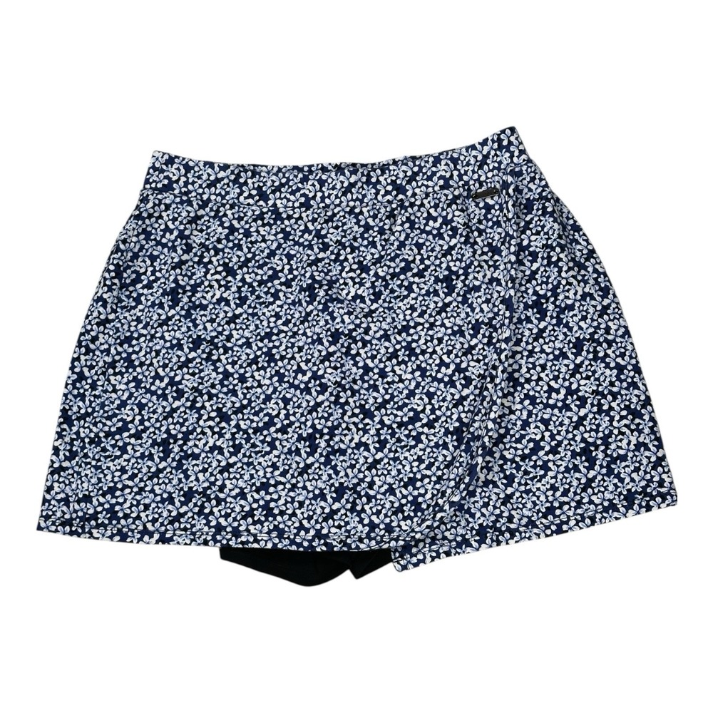 Jones NY Signature Skort Size S Navy White Floral Pull-On Wrap Stretch JNY‎